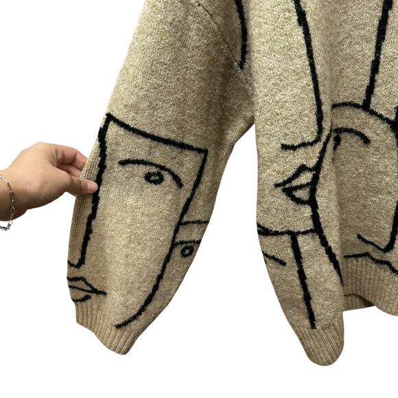 Monki knit jacquard face sweater in beige - Picture 6 of 8